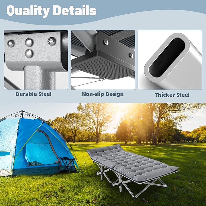 Slsy Folding Camping Cot for Adults with Pad, Padded Portable Sleeping Cots, Camp Bed with Carry Bag for Outdoor Travel, Beach, Hiking