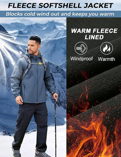 COOFANDY Men's Hooded Softshell Jacket Waterproof Fleece Lined Windbreaker Lightweight Outdoor Hiking Jacket