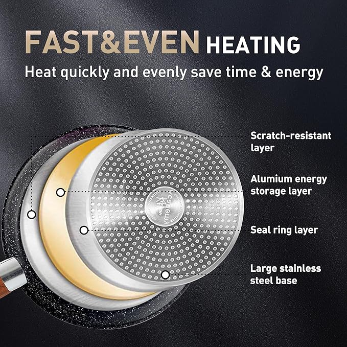 MAISON ARTS Pots and Pans Set Non Stick, 12 Piece Black Granite Kitchen Cookware Induction Compatible, Pot and Pan Sets for Cooking Nonstick