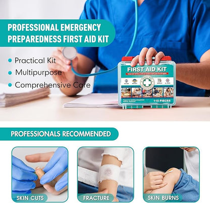 General Medi 110 Pieces Small First Aid Kit - HardCase First Aid Box - Contains Premium Medical Supplies for Travel, Home, Office, Vehicle, Camping, Workplace & Outdoor
