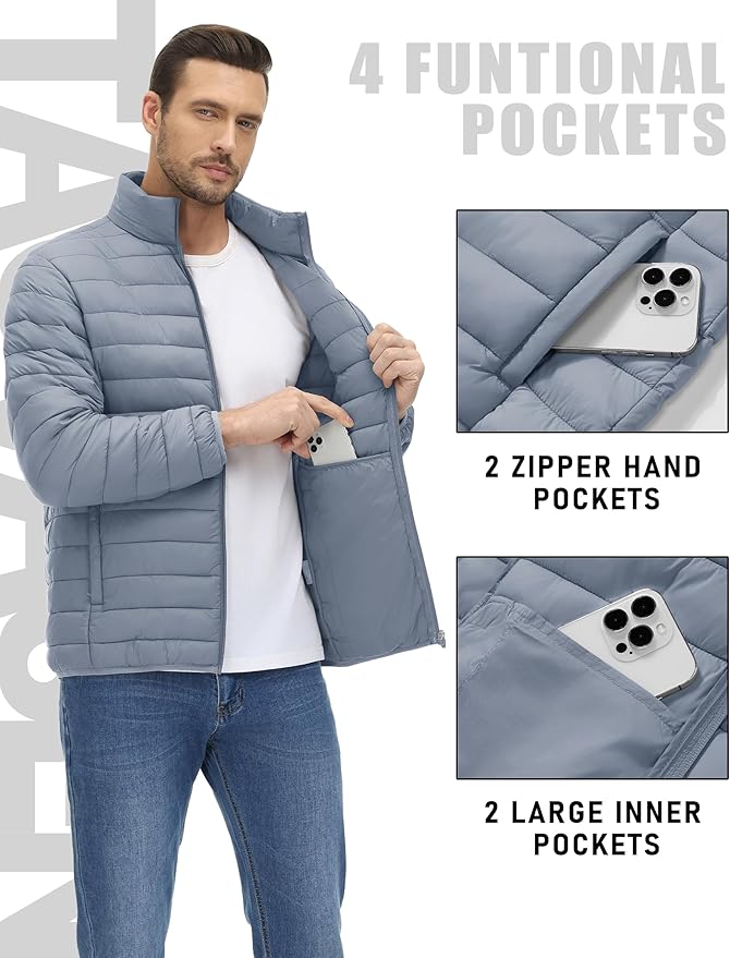 TACVASEN Men's Lightweight Puffer Jacket Winter Quilted Puffy Jackets Warm Water-Resistant Windproof Insulated Coats