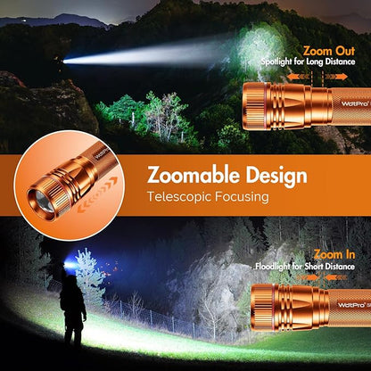 WdtPro Rechargeable Flashlights High Lumens, 1 Pack 10H Long Lasting Super Bright EDC Flashlights, LED Mini Tactical Flash Lights for Camping Emergency, Drop & Water Resistant Orange(Battery Included)