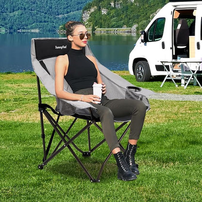 SUNNYFEEL 2 Pack Lightweight Oversized Camping Chairs for Adults Portable Folding Chair with Side Pockets & Cup Holde for Beach,Fishing,Trip,Picnic,Lawn,Concert Outdoor, Carry Bag Included