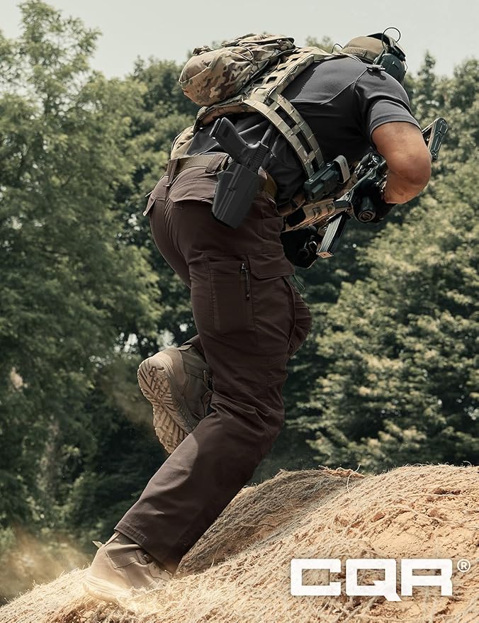 CQR Men's Flex Stretch Tactical Pants, Water Resistant Ripstop Cargo Pants, Lightweight EDC Outdoor Work Hiking Pants