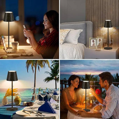 Ralaby IP54 Cordless Table Lamps Portable Rechargeable Battery Operated Lamp Aluminum Dimmable Indoor/Outdoor Cordless Lamp, Desk Lamp for/Restaurant/Camping/Bedroom (2 Pack,Black Brush Gold,4800mAh)