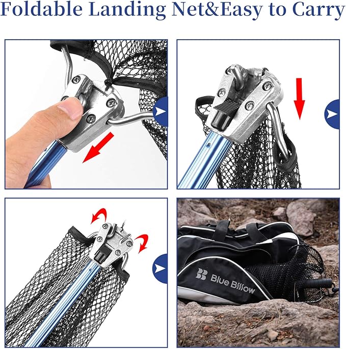 Fishing Net with Long Robust Telescopic Handle for Freshwater and Saltwater,Extend to 50.8 Inch,Foldable Nylon Mesh Landing Net