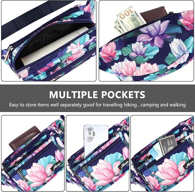Waist Pack Bag Fanny Pack for Men&Women Hip Bum Bag with Adjustable Strap for Outdoors Workout Traveling Casual Running Hiking Cycling (New Blue Flowers-1)