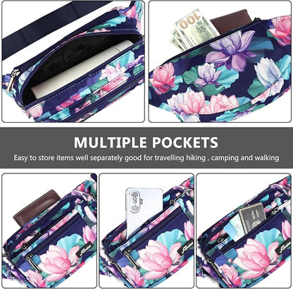 Waist Pack Bag Fanny Pack for Men&Women Hip Bum Bag with Adjustable Strap for Outdoors Workout Traveling Casual Running Hiking Cycling (New Blue Flowers-1)