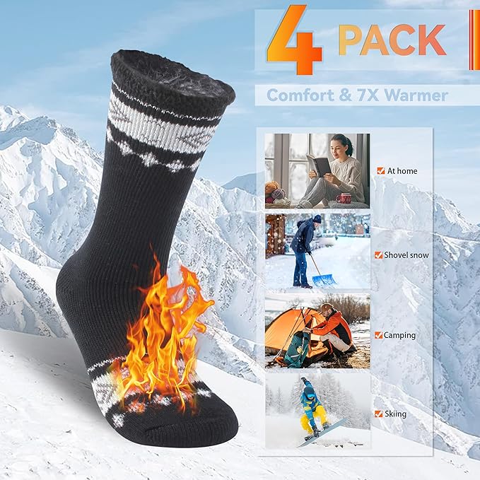 Sunew Warm Thermal Socks 4 Pack, Mens Womens Winter Heated Outdoor Skiing Thermal Socks