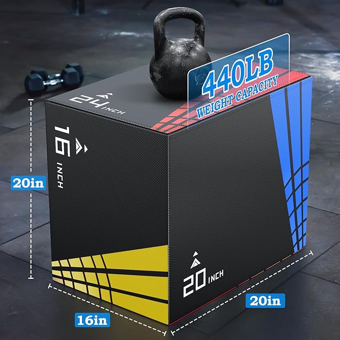 XDDIAS 65/35/22LB Heavier Foam Plyometric Box Jumps for Home Gym,Firm Soft Plyo Box,30”x24”x20”-24”x20”x16”-20"x16"x14" Foam Plyometric Box,440lb Weight Capacity Jump Box Gym for Workout Training