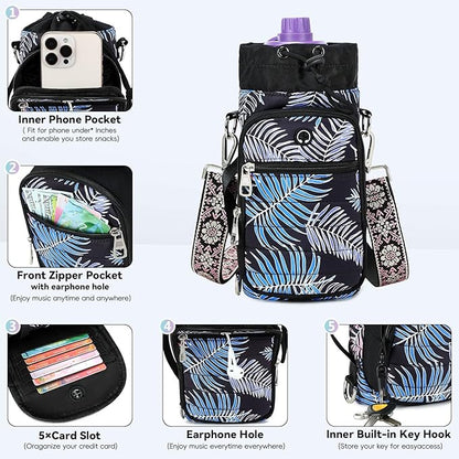 Water Bottle Carrier Bag with Strap, Sling Bag for Walking, Hiking, Cycling, Black, 40 Ounces