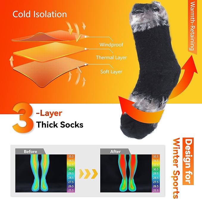 Sunew Warm Thermal Socks 4 Pack, Mens Womens Winter Heated Outdoor Skiing Thermal Socks