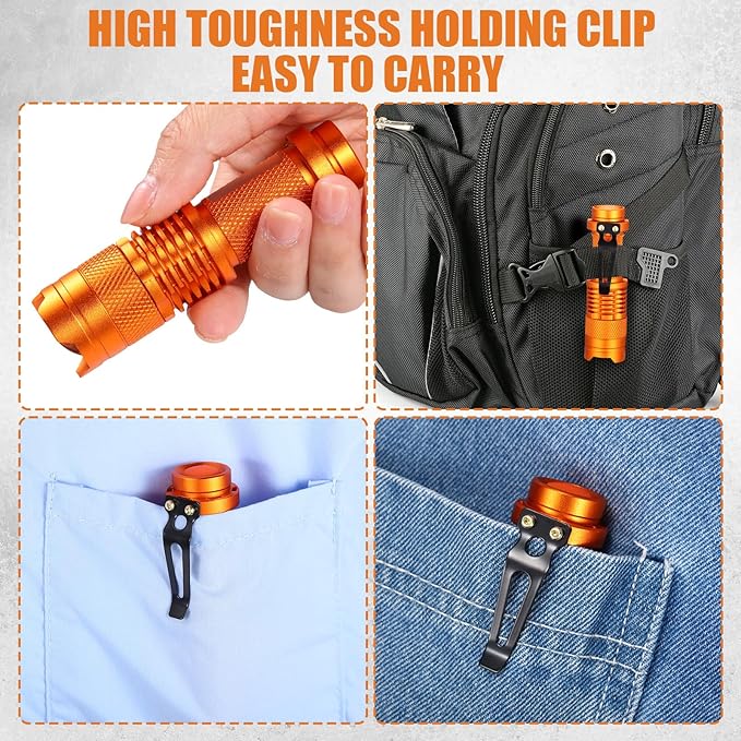 Fumete 20 Pieces LED Flashlight Mini 3 Mode Tactical Torch Small Water Resistant Pocket Flash Light Adjustable Focus Light Pen for Men, Father, Indoor Outdoor Hiking(Orange)