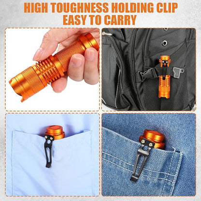 Fumete 20 Pieces LED Flashlight Mini 3 Mode Tactical Torch Small Water Resistant Pocket Flash Light Adjustable Focus Light Pen for Men, Father, Indoor Outdoor Hiking(Orange)