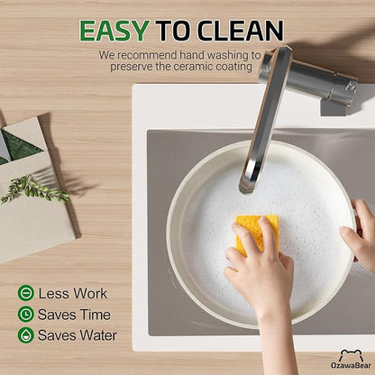 26 Pcs Pots and Pans Set Non Stick, Ceramic Cookware Set Non Toxic with Detachable Handles, Healthy Induction Cookware Oven Safe RV Kitchen Set, PFAS PFOA & PTFE Free, Cream White