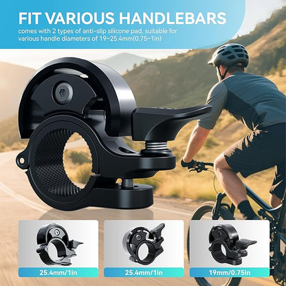 Greallthy Bike Bell, Aluminum Alloy Bicycle Bell with Clear Loud Sound, Bike Bells for Adults and Kids, Sturdy and Compact Bell Fits 0.75-1in(19-25.4mm) Handlebar for Mountain, Road Bikes.