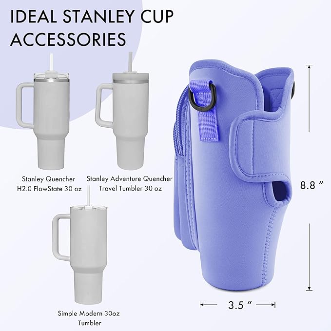 Water Bottle Carrier Bag with Phone Pocket for Stanley Cup 40/30 oz, Water Bottle Holder with Adjustable Strap& Straw Cover, Stanley Cup Accessories