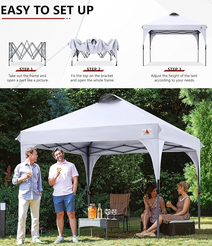 ABCCANOPY Outdoor Pop up Canopy Tent, 8x8 Instant Portable Canopy for Camping, Beach, Backyard,White