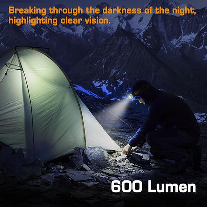 EverBrite 600 Lumen Headlamp, Rechargeable Headlight with 4 Modes, Super Bright Head Lamp with Spotlight & Floodlight, Motion Sensor, Memory Function for Camping, Hiking-Blue