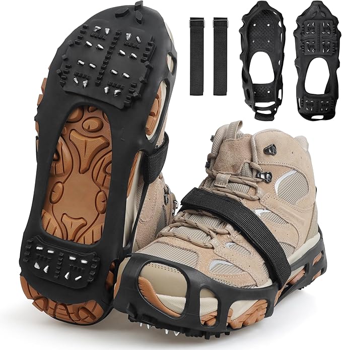 Ice Cleats Snow Traction Cleats Crampons for Walking on Snow and Ice,Non-Slip Overshoe Grippers Anti Slip Footwear for Shoes and Boots