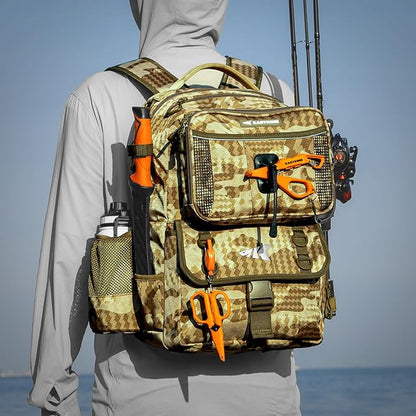 KastKing BaitSpace 50L Fishing Tackle Backpack with Removable Bait Binder,2 Rod Holders Storage Fishing Gear and Equipment