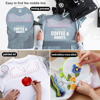 5Pack Tshirt Ruler Guide for Vinyl Alignment, T Shirt Rulers to Center Designs, PVC Measurement Template, Sewing Supplies Accessories Tools for Cricut Heat Press Transfer Vinyl （Pink）