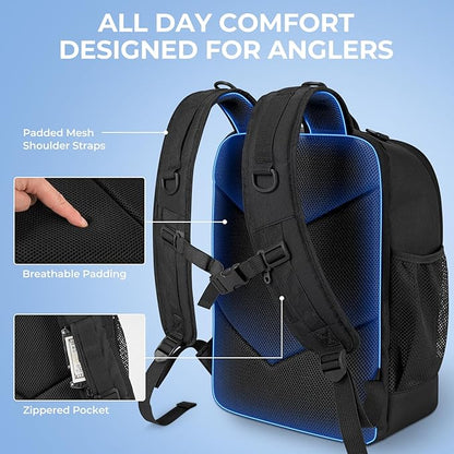 KastKing KarryAll Fishing Tackle Backpack with Rod Holder 4 Tackle Boxes,40/26L Tackle Bag Storage Fishing Gear and Equipment