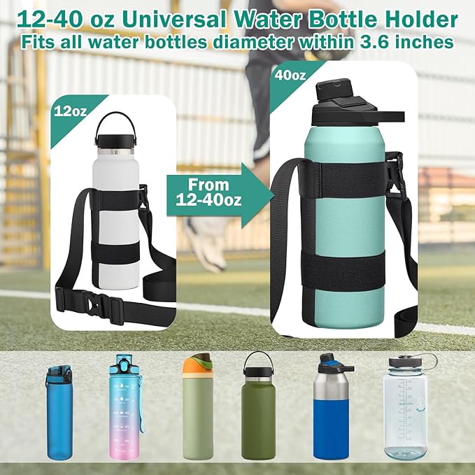 HEYSKAY Water Bottle Holder With Handle and Adjustable Shoulder Strap, Sling With Carabiner for 12oz-40oz Hydro Flask, Sports, Gym, Hiking, Camping, Walking
