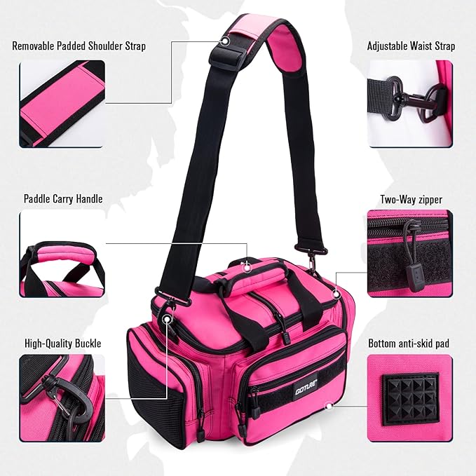 Goture Fishing Tackle Bag with 3 Tackle Boxes, Soft Side 600D Water-Resistant Cross Body Sling Fishing Bag, Small Saltwater Gear Storage Tactical Bags, Gifts for Men/Women (14.96"x9.06"x7.48")