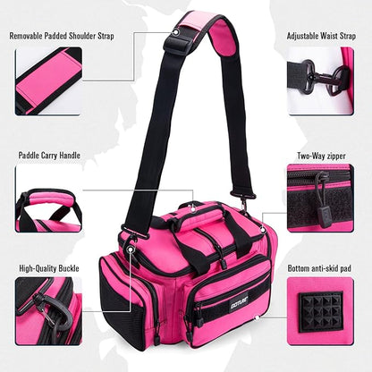 Goture Fishing Tackle Bag with 3 Tackle Boxes, Soft Side 600D Water-Resistant Cross Body Sling Fishing Bag, Small Saltwater Gear Storage Tactical Bags, Gifts for Men/Women (14.96"x9.06"x7.48")