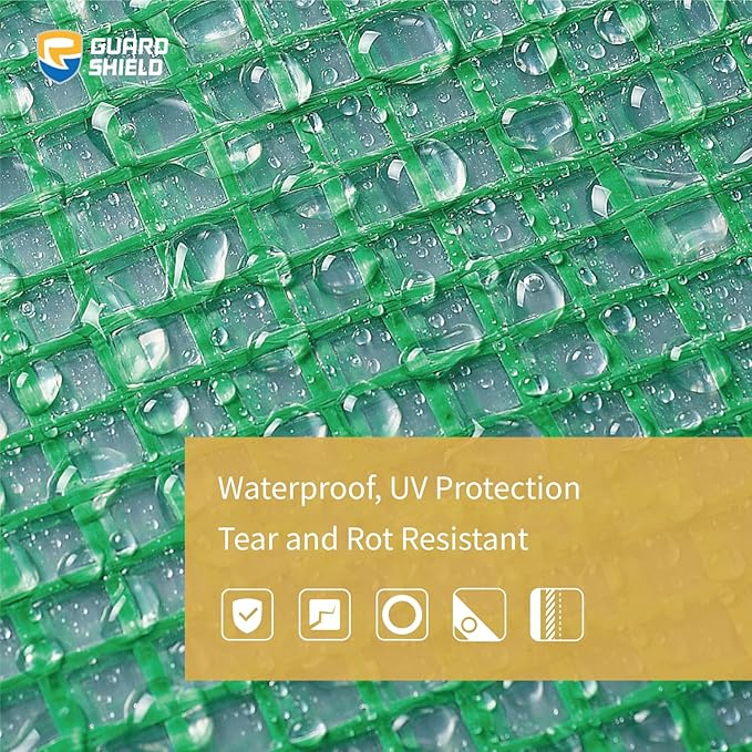 GUARD SHIELD Clear Green Tarp Heavy Duty 16x20 Feet Waterproof for Greenhouse Outdoor Garden Poly Cover UV Resistant 3x3 Weave 10mil