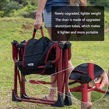 SUNNYFEEL Camping Directors Chair Aluminum Oversized Portable Folding Chair with Side Pocket and Adjustable Side Table for Beach, Fishing, Trip, Picnic, Lawn, Concert Outdoor Foldable Camp Chairs