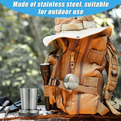 Tessco 6 Pieces Collapsible Shot Glasses Stainless Steel Collapsible Cup Reusable Portable Travel Folding Cup with Lid and Keychain for Camping Hiking Cycling(5 oz)