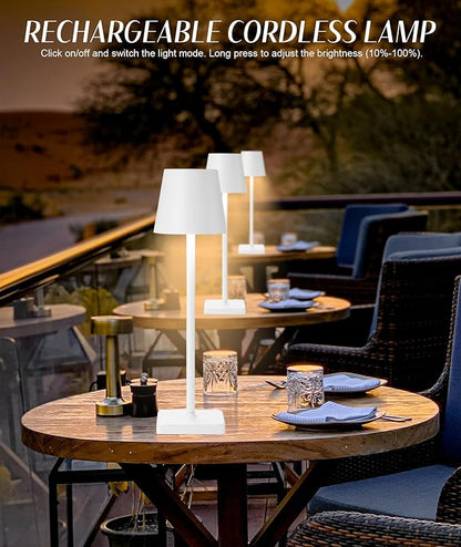HASUN 2Pack Cordless Table Lamp, LED Rechargeable Desk Lamp, 5200mAh Battery Table Light, Aluminum Shell, 3 Color Stepless Dimming for Outdoor/Patio/Camping White