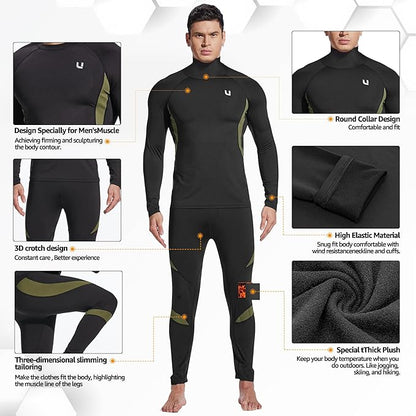 UNIQUEBELLA Men's Thermal Underwear Sets Top & Long Johns Fleece Sweat Quick Drying Thermo Base Layer
