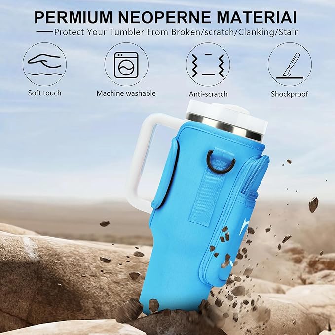 Initial Water Bottle Holder with Strap for Stanley 40 oz Tumbler/Simple Modern 40 oz Tumbler,Water Bottle Carrier Bag with Strap,Personalized A-Z Phone Pocket for Stanley Cup Accessories