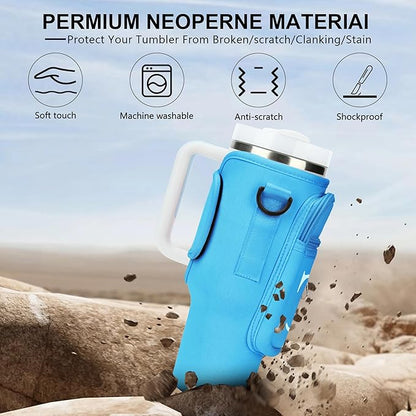 Initial Water Bottle Holder with Strap for Stanley 40 oz Tumbler/Simple Modern 40 oz Tumbler,Water Bottle Carrier Bag with Strap,Personalized A-Z Phone Pocket for Stanley Cup Accessories