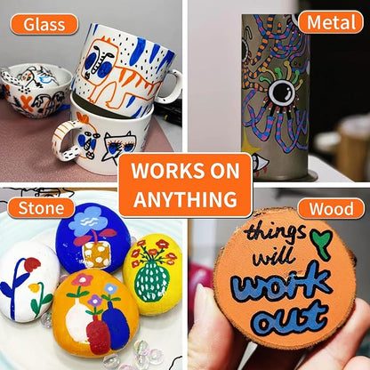 Acrylic Paint Pens Waterproof Markers 6 Orange Permanent Marker Pens Acrylic Pens for Rock Painting Glass Stone Ceramic Metal Fabric Pebble Painting pens Craft Supplies