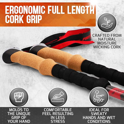 Pike Trail Trekking Poles - Lightweight Carbon Fiber Collapsible Sticks for Walking and Hiking - for Men and Women - Adjustable Height and Retractable Design - Carry Bag and Attachments Included