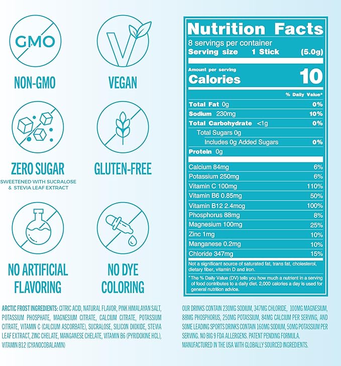 TREVI™ Sugar Free Electrolytes - Drink Mix Hydration Powder Packets - 8 Count - Arctic Frost