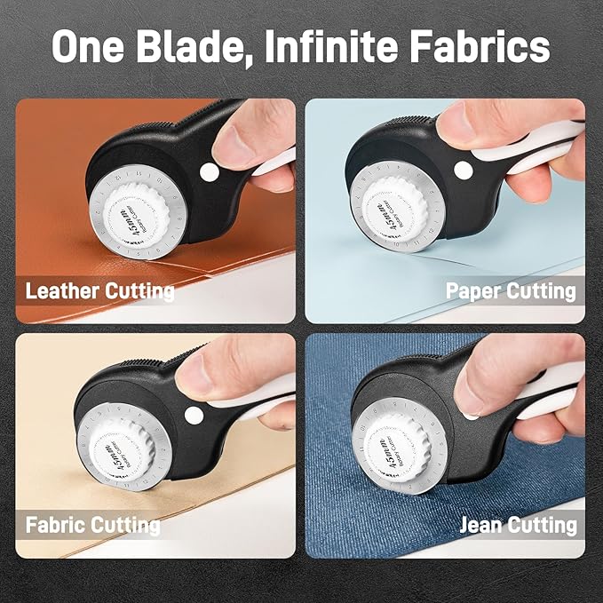 Teslong 45mm Rotary Cutter for Fabric, Extra 8pcs Replacement Blades, Ergonomic Handle Fabric Cutter Wheel with Safety Lock for Fabric, Leather, Paper, Crafting, Sewing, Quilting, Left & Right Hand
