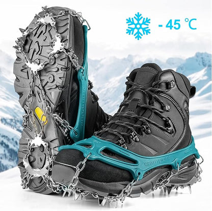 Crampons Ice Cleats Traction Snow Grips for Boots Shoes Women Men Anti Slip 19 Stainless Steel Spikes Safe Protect for Hiking Fishing Walking Climbing Mountaineering