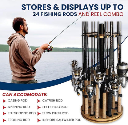 Rush Creek Creations Fishing Rod Holder - 360 Spinning Rack for Garage Organization and Storage, Pole Holder for Reels, Gear, Accessories, Tackle Box