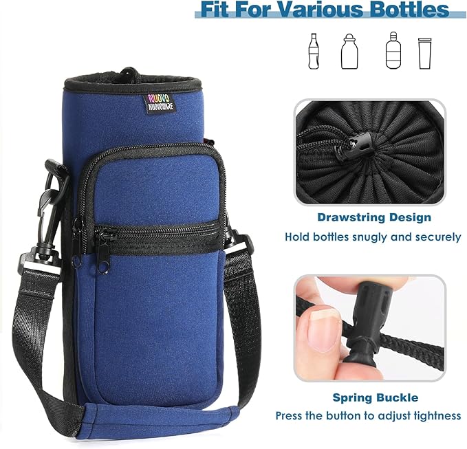 Nuovoware Water Bottle Carrier Bag,25oz/40oz/64oz Bottle Pouch Holder,Adjustable Shoulder Hand Strap 2 Pocket Sling Neoprene Sleeve Sports Accessories for Hiking Travelling Camping