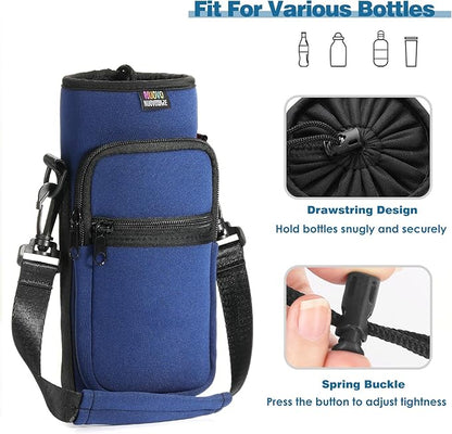 Nuovoware Water Bottle Carrier Bag,25oz/40oz/64oz Bottle Pouch Holder,Adjustable Shoulder Hand Strap 2 Pocket Sling Neoprene Sleeve Sports Accessories for Hiking Travelling Camping