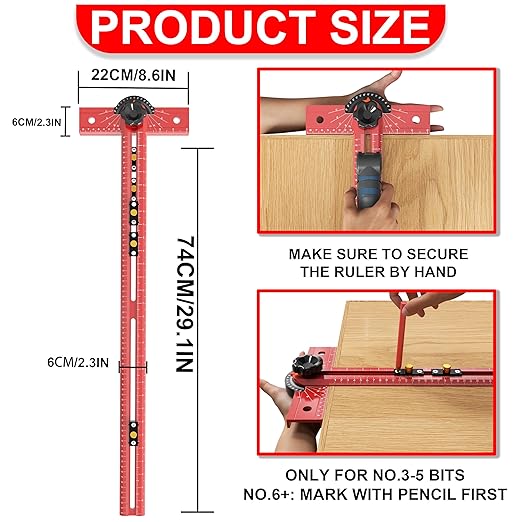 29 Inch Woodworking T Square Ruler, Precision Drilling Positioning Measuring Tools, Adjustable Aluminum Alloy Sliding T-Square Ruler with Angle Adjustment for Carpenter Work and Architec