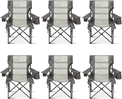 6 Pack Oversized Folding Camping Chair for Adults, Supports 500 LBS Camping Chairs, Outdoor Lawn Chairs for Adults, Portable Chairs for Camping, Beach, Fishing, Hiking, Gray