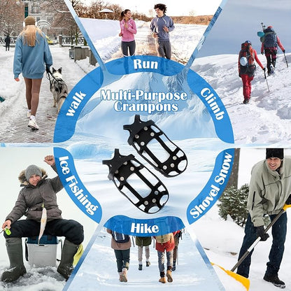 Ice Cleats for Shoes and Boots, Anti Slip Crampons with 9 Steel Gripper Spike, Portable Ice Snow Traction Cleats Grippers for Snow Ice