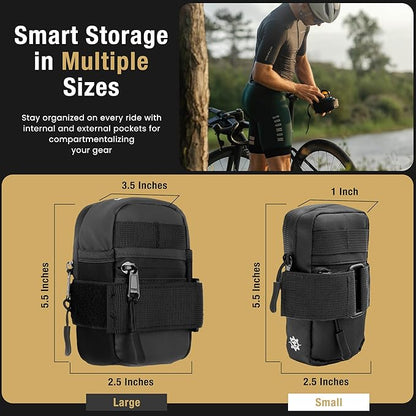 Lumiere & Co. Bike Saddle Bag – Ultra Small (0.2L) & Medium (0.5L) Options | Sleek Minimalist Design, Secure Hook & Loop Strap