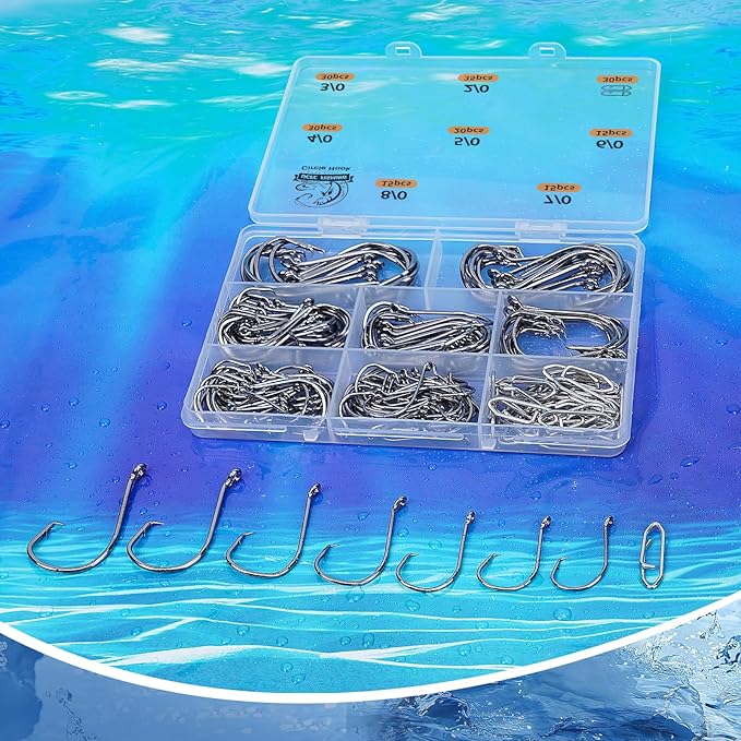 UCEC Circle Hooks Fishing Hooks 2X Strong Offset Circle Hooks Saltwater Black High Carbon Steel Octopus Catfish Fishing Hooks Fishing Gear Tackle 150pcs/ 240pcs - Size:#1 1/0 2/0 3/0 4/0 5/0 6/0 8/0